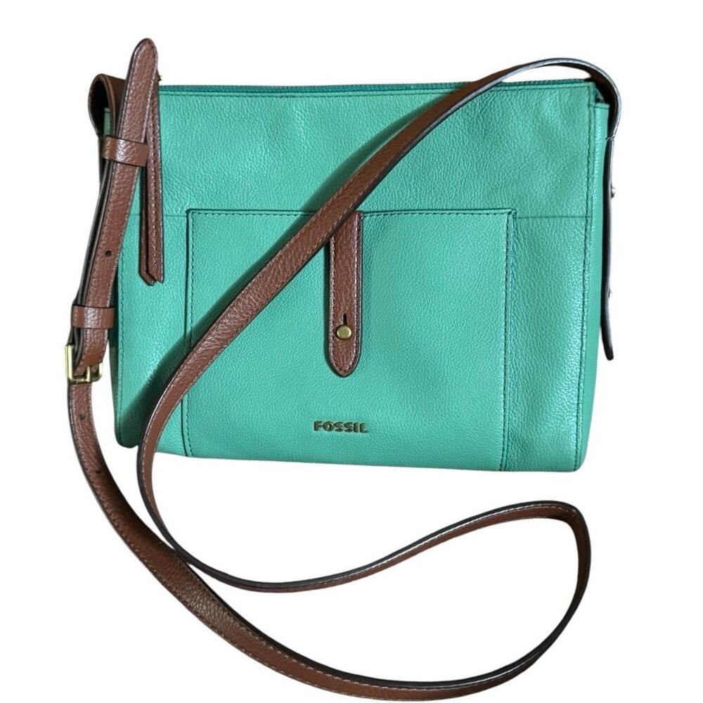 Fossil Gemma Pebbled Leather Crossbody Spring Green Bag Gold Hardware